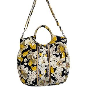 Vera Bradley Yellow Black Cotton Dogwood Floral Print Quilted Tote Bag